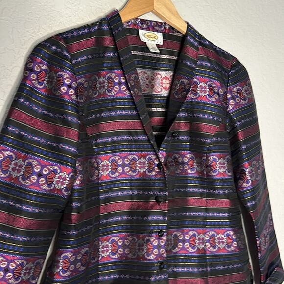 Talbots Silk Blazer Paisley Jacket Button Up Party Classic Evening Purple Size 6 - Picture 2 of 7